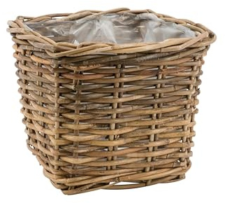 Klocke Dekorationsbedarf Rattan Korb - Pflanzkorb mit Folie – Natur - Handgefertigter Blumenübertopf - Vielseitiger Deko-Korb für Zuhause & Garten (27x27x25 cm)