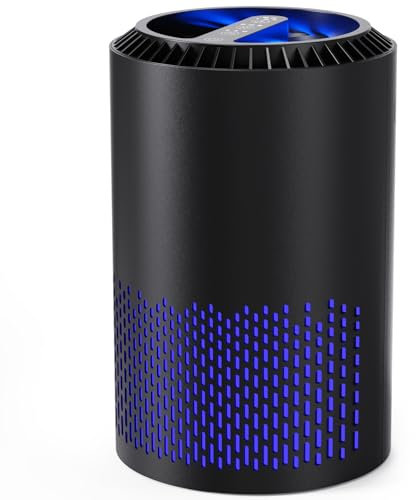 AROEVE Air Purifiers for Bedroom and Home, 7W Air Purifier with 22dB Seep Mode H13 HEPA Filter Smoke Pollen Dander Hair Smell Air Cleaner with Speed Control For Bedroom Office, DH-JH01A, Black