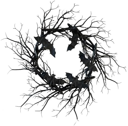 Decorazione A Ghirlanda Di Halloween – Ramo Con Pipistrelli Per Porta, Parete E Ingresso | Addobbo Spaventoso Da Appendere Per Interni Ed Esterni | Accessori Casa Per Festa Di Halloween