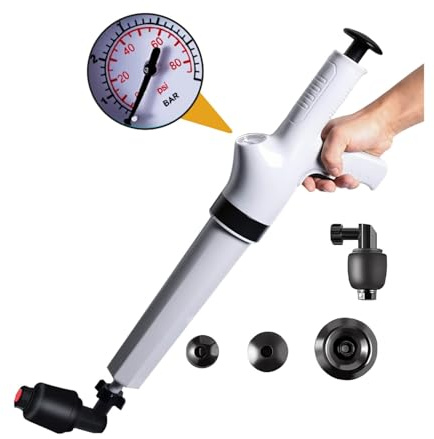 Qcesorib Pompe Déboucheur WC Puissant avec 4 Ventouses, Déboucheur Toilette Air Comprimé Pompe, Déboucheur Toilette avec Baromètre, pour Déboucher Les Toilettes, Baignoire, Lavabo, Évier