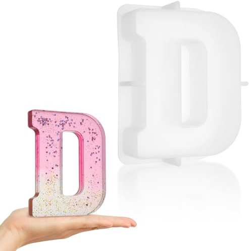 Luxeu Stampi in Silicone 3D Alfabeto, 7 inch Stampi per Resina Epossidica Lettere Grandi, Lavabile e Riutilizzabile,per Arte in Resina Epossidica, Fare Candele, Artigianato Sapone (D)