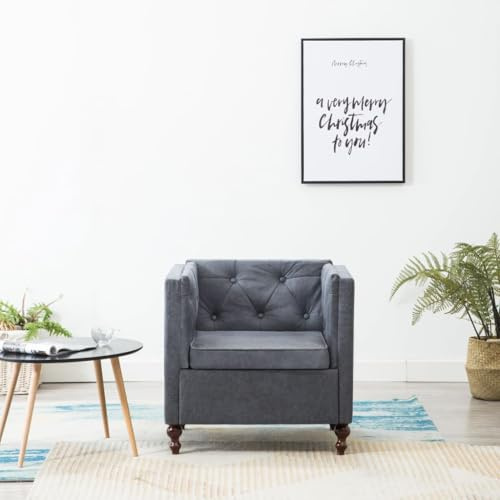 Qnhdfrt Grau Stoff Chesterfield Sessel mit Holzrahmen für Wohnzimmer und Schlafzimmer, Komfortabler Polstersessel 72x68x70 cm