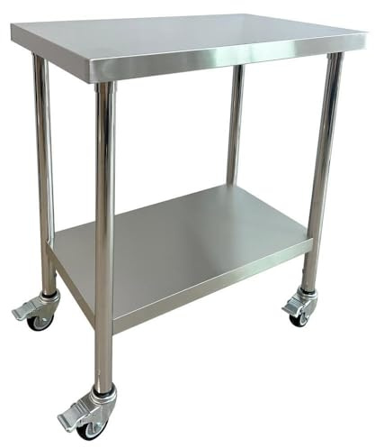 CAVATINY Edelstahl Küche Arbeitstisch 76x46cm - 4 Stück Lenkrollen mit Bremsen - Gastronomie Tisch bis 200kg belastbar - Profi Gastro Edelstahltisch Küchentisch für Restaurant Küche Bar Hotel Garage