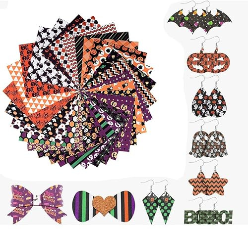 Quilting Fabric Strips, Sewing Fabrics,Halloween Polyester Fabric Bundles 60pcs 10x10 Inch, Halloween Sewing Fabrics for DIY Craft Quilting Patchwork Party Decor
