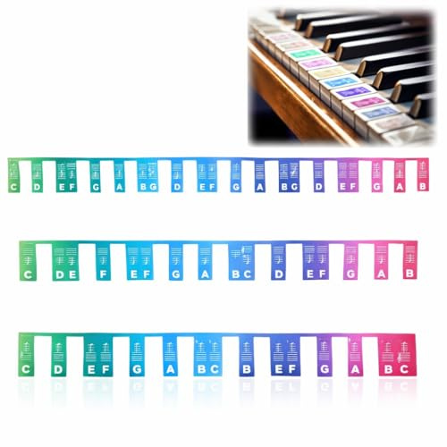Piano Keyboard Stickers Removable Piano Keyboard Note Labels for Learning Beginner Silicone Piano Notes Overlay Fits 88 Keys Reusable Keyboard Stickers Multi-Color Large Letters Silicone Music Guide