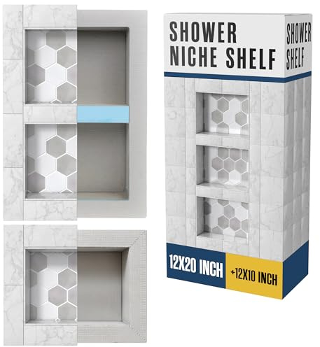 Houseables Shower Niche, Shower Niche Insert Tile Ready, Recessed Bathroom Storage, 12x20 + 12x10, in Wall Shelf, Cubby Inserts, Recessed Shampoo Caddy, Inset Shelves, Built in Nook, Soap Box, Prefab