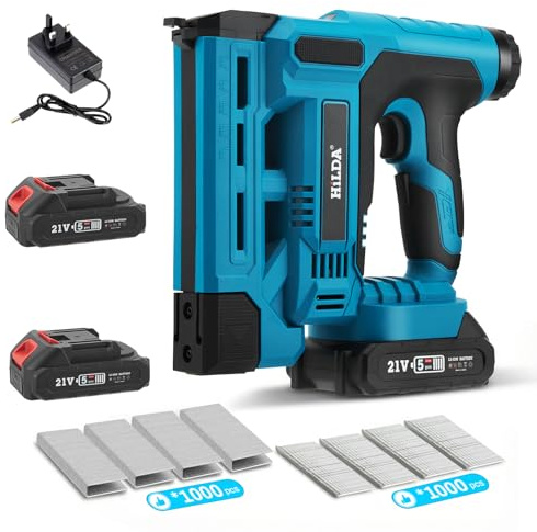 Delousiber Cordless Brad Nailer, Cordless Nail Guns 21V, 2 in 1 Electric Nail Gun/Staple Gun with 2X Batteries and Charger, 1000 Nails and 1000 Staples, Nailers & Staplers for Upholstery, Woodworking