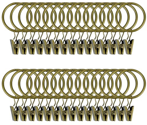 30 stycken gardinringar med klämmor retro gardinklämmor metall fönsterringar brons 32 mm för gardiner, duschdraperier, dörrgardiner, vardagsrum, badrum, sovrum