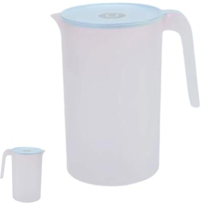 Vattenkanna plast 2,5 l, istesejdel, plastmugg, vattenkanna med lock och handtag, vattenkanna med handtag för te, juice, mjölk, kalla eller varma drycker (ljusblå)