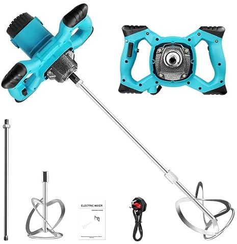3500W Electric Cement Mixer with 6 Adjustable Speeds, Handheld Paddle Mixer for Concrete Mortar Feed & Thinset, Overheat Protection - Plaster Mixer & Paint Mixer for Drill for Professional Use,Blue