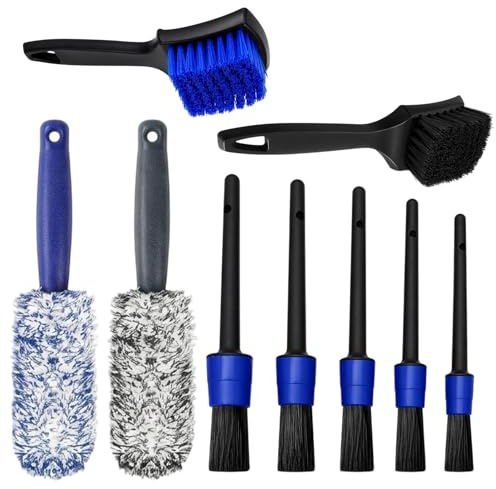 9 PCS Alloy Wheel Brushes, Professional Car Wheel Brush and Detailing Brushes, Soft Dense Bristles, Scratchless Results, Cars, Motorcycles, Bicycles