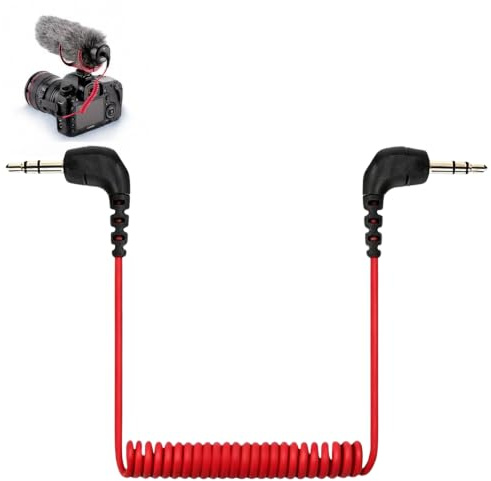 Ouitble 3,5 mm TRS till TRRS adapterkabel 90 grader vinklad för Phone Mic | 3,5 mm TRS mikrofonkabel TRS kamerakabel för BOYA SC2 mikrofon SLR-kamera surfplatta, lindad justerbar från 20 till 50 cm