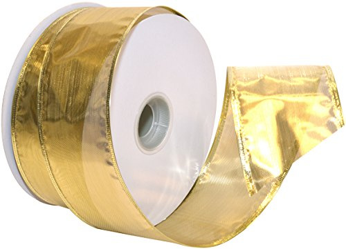 Morex Ribbon 7417.40/50 Morex Gleam 2.5 X 50 YD Wired Ribbon for Gift Wrapping, Gold, Flower Bouquet Ribbons for Crafts, Valentines, Baby Showers, Graduation Baskets, and Wedding Decorations