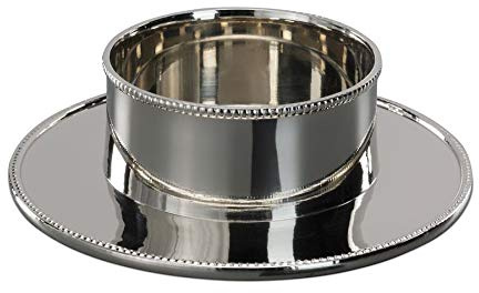 Kerzenhalter Messing Silber poliert Perlrand 60 mm, für Taufkerzen, Kommunionskerzen, Trauerkerzen, für Kerzen Ø 6 cm