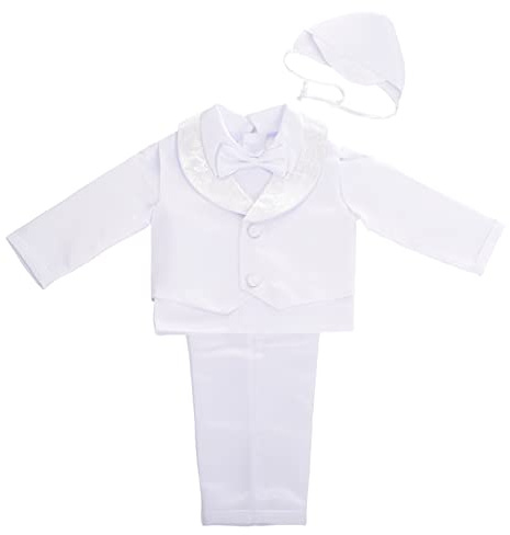 Lito Angels Ropa de Bautizo Traje de Boda Blanco para Bebe Niño, Manga Larga, Talla 6-9 Meses