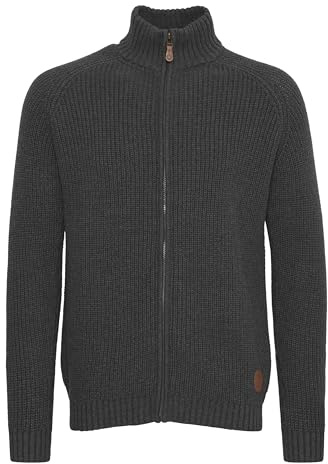 Solid Xenos Men's Cardigan Chunky Knit Jacket with Funnel Neck Made of 100% Cotton