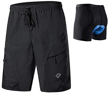 Santic Radlerhose Herren mit Sitzpolster Kurz Fahrradhose MTB Radhose Kurz mit Fahrradunterhose Herren Gepolstert Radshorts Fahrradshorts Schwarz EU XL