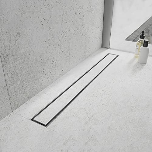 Elefloom Linear Shower Drain, 24 inch Drain with Tile Insert 2-in-1 Panel, Brushed 304 Stainless Steel Shower Floor Drain, Linear Drain with Hair Strainer and Adjustable Feet