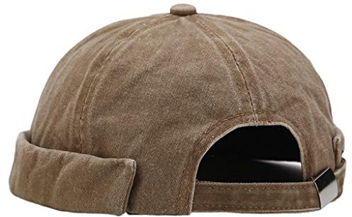 RK-HYTQWR Cappello Hip Hop Vintage Street Dance Cappello Regolabile Senza Tesa Melone Berretto per Unisex, Cappellino Melone Lavato Cachi, Cachi