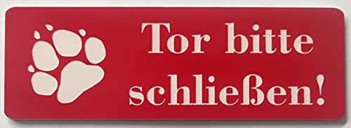 Hundeschild Warnschild Tor Bitte Schließen 12x4cm Selbstklebend Gravur Schild Achtung Hund (Rot)