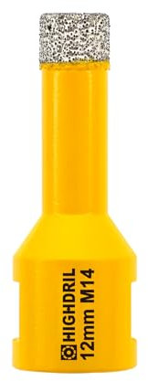 HIGHDRIL Broca de diamante - 12mm con rosca M14 Taladrado en seco para azulejos de porcelana Cerámica Granito Mármol Piedra Mampostería Ladrillo para amoladoras angulares