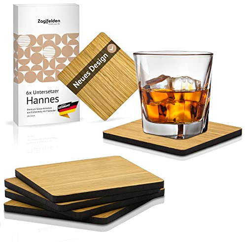 ZAGLFELDEN Untersetzer Gläser Holz | Filz auf Unterseite | 6er-Set | Eiche | möbelschonend | Getränke-Untersetzer Holzuntersetzer Glas Untersetzer-Set modern Untersetzer Holz Glasuntersetzer Hannes