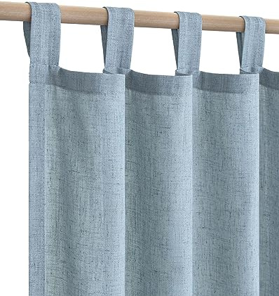 Hellblaue Vorhänge für Wohnzimmer, 2 Paneele, Schlaufenvorhänge, Flachs, Leinen, halbtransparent, Vorhänge für Schiebetür, Esszimmer, Büro, Landhausstil, 2 m, Steinfarben, Vintage, Blaugrau