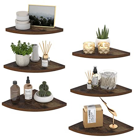 HORLIMER 6er Set Eckregal Wandregal aus Holz, Kleines Fächerförmigen Schweberegal für Bad, Wohnzimmer, Küche, Kinderzimmer oder Schlafzimmer