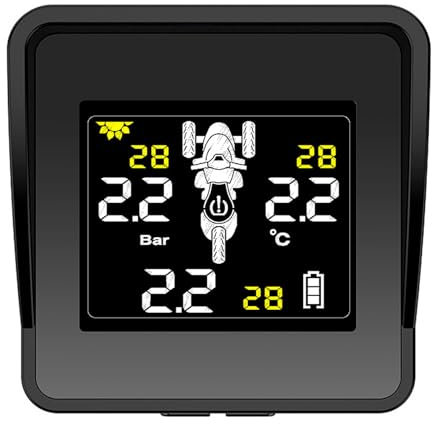 Huhebne Solar ReifendrucküBerwachungssystem Motorrad TPMS ReifendrucküBerwachung LCD-Anzeige 3 Externe Sensoren
