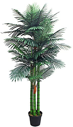 Künstliche Palme groß Kunstpflanze Kunstpalme Palme künstlich wie echt Plastikpflanze Arekapalme 190 cm hoch Balkon Deko Fake Zimmerpflanzen XXL Decovego