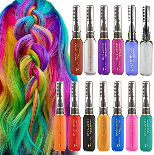 13 Stück Haarkreide Auswaschbar Kamm für Mädchen, Temporär Auswaschbare Mascara Set für Kinder, 13 Farben Halloween Haarfarbe, für Karneval, Cosplay, Party, Weihnachten Halloween Geburtstag