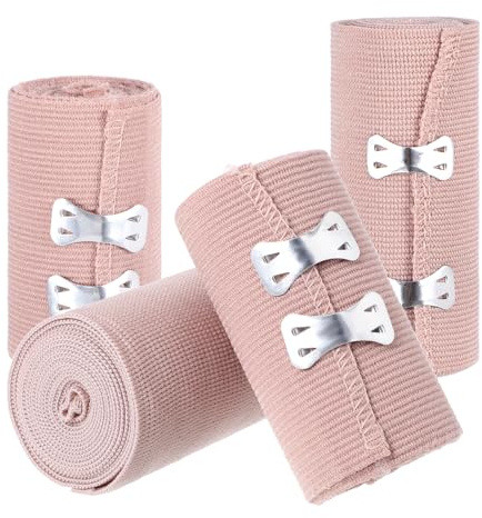 4 StüCk Elastische Medizinische Wickel Kompressionsrolle Mit Extra Metallclips FüR KnöChel, Arm, Bein Oder Brustverletzung, Sportbedarf, 7.5cm X 4.5m Und 10cm X 4.5m, Hautfarbe