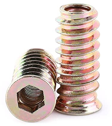tuerca embutir m6 Insertos Roscados Para Madera, 20 Piezas Tuercas De Inserción De Zócalo Hexagonal De Acero Al Carbono 1/4 15 Mm Tuerca De Tornillo Para Muebles, Conector De Sujetador Roscado(M6*25mm