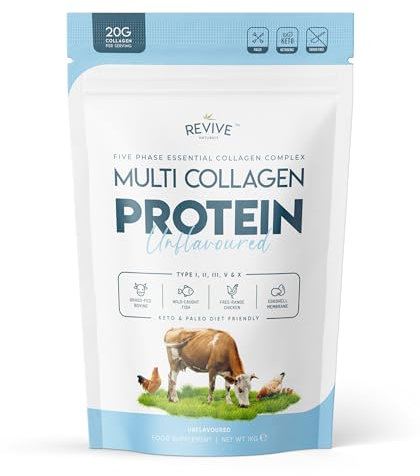 Multi Collagen Protein Powder (1kg) - Types I, II, III, V & X - Hydrolyzed Grass Fed Bovine, Wild Caught Fish, & Free-Range Chicken & Eggshell Collagen by Revive Naturals