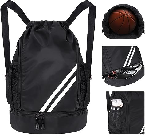 Gympapåse med dragsko, vattentät sportväska med skofack, gymväska med stor kapacitet, PE-väska, sportryggsäck för män och kvinnor, hållbar ryggsäck med dragsko, för fotboll, simning och semester,