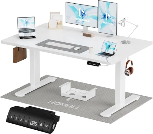 Homall Höhenverstellbarer Schreibtisch 120x70cm mit USB-A Ladeanschluss, Elektrischer Schreibtisch mit Kabel Management Tray, Standing Desk mit 3 Memory Funktion, Computertisch Weiß
