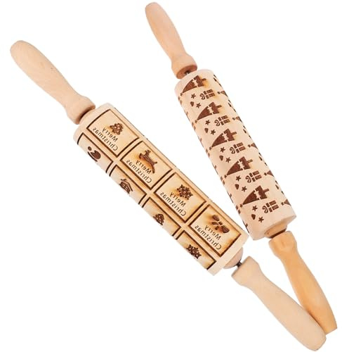 BESTonZON Set di 2 mattarelli per pasta di Natale, con motivo natalizio, incisione 3D, per pasta fondente, pizza, biscotti, feste Natale