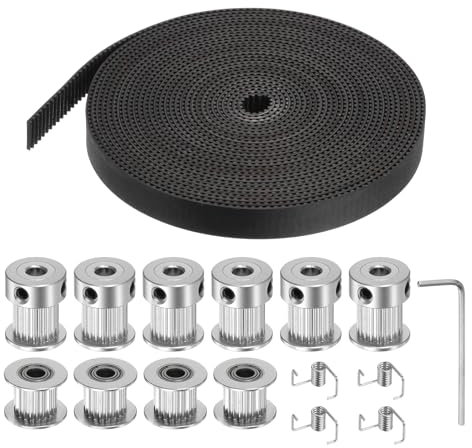sourcing map 5 Meter 10mm Breite Gummi 2GT Zahnriemen + 6Stk 20 Zähne 5mm Riemenscheibe + 4Stk Umlenkrolle + 4Stk Spannfeder Verdrehung + 2mm Sechskant Schlüssel