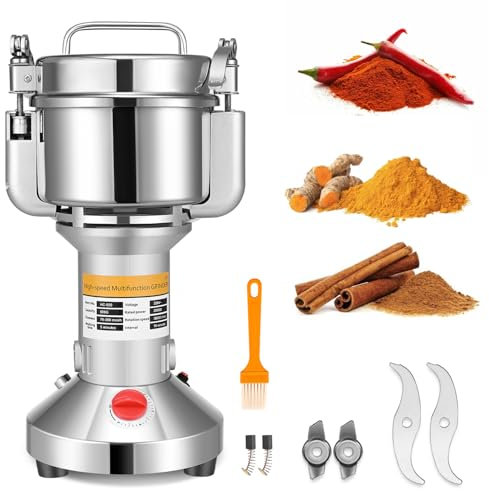 Couleeur Electric Grinder for Kitchen,Stainless Steel Grain Spice Mill Grinder High Speed 2000W 36000 RPM for Nuts Cereals Spice Grain Herb Flour with Overload Protection,500g