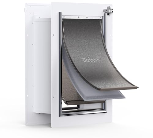Baboni 3-Flap Pet Door for Wall, Steel Frame and Telescoping Tunnel, Aluminum Lock, Double Flap Dog Door and Cat Door, Strong and Durable (Pets Up to 40 Lb) -Medium
