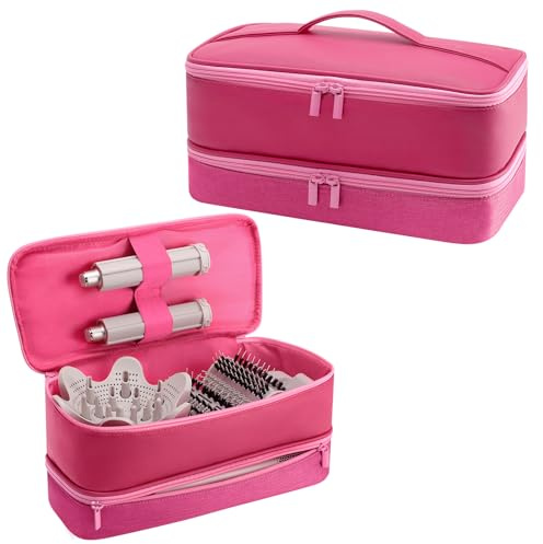 Adworte Hair Dryer Travel Carrying Case for Shark FlexStyle Speedstyle for Dyson Airwrap Hair Dryer Bag, Dual Layer Beauty Curlers Organizer Bag, flower butterfly lily:pink