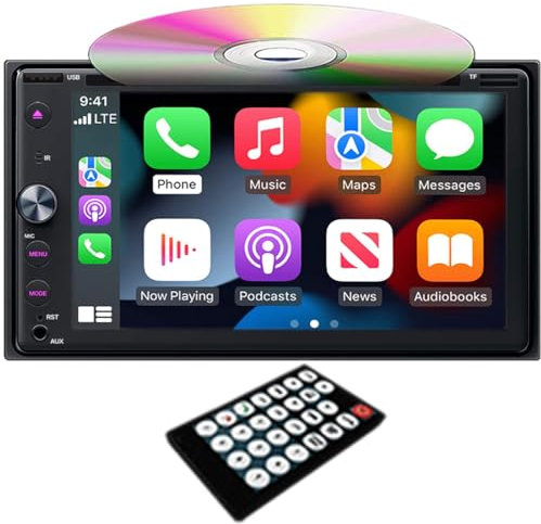 6.2 Doble DIN iOS Carplay, Android Auto Car Stereo HD Pantalla táctil Bluetooth Multimedia DVD CD Reproductor de Radio, Car Play Mirror Link Receptor de Audio para automóvil RDS Am FM USB SD AUX
