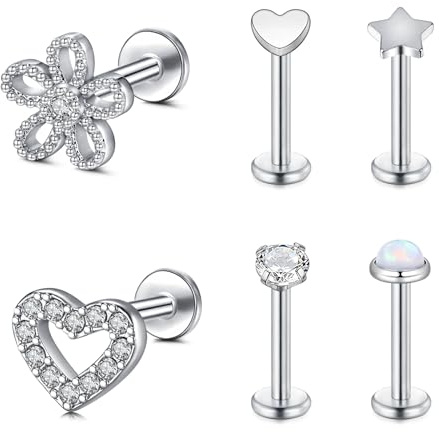 Briana Williams Tragus Piercing Ohr Helix Knorpel Ohrringe 1.2mm Edelstahl 6mm 8mm Flach Lippenpiercing Labret Stecker