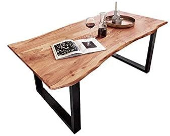 SAM B-Ware Esstisch 300x100 cm Mundra, Baumkantentisch aus Akazienholz, massiv + naturfarben, U-Metallgestell Schwarz, Esszimmertisch mit echter Baumkante