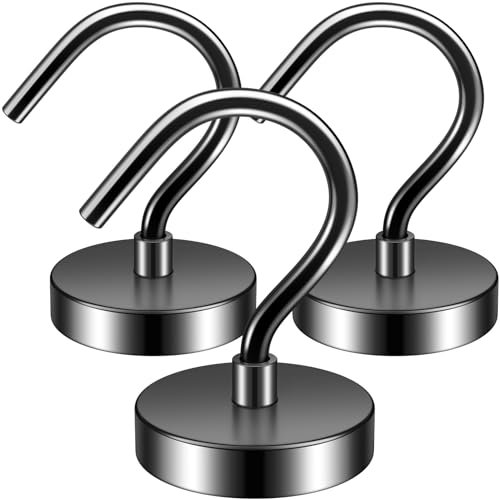 FINDMAG 3 Pack Black Strong Magnetic Hooks, 40lbs+Heavy Duty Magnets with Hooks for Cruise Ship Walls,Magnetic Kooks Heavy Duty for Cruise Cabins,Hanging,Grill,Tool,Kitchen