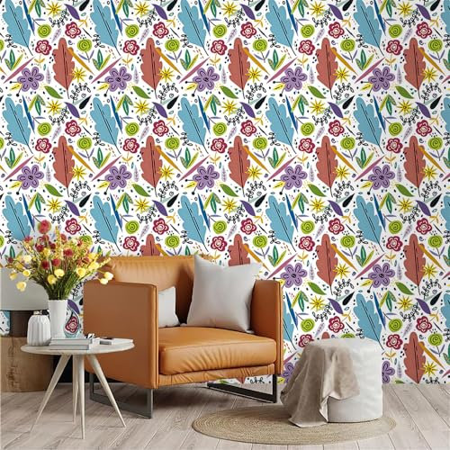 Selbstklebende Tapete Blaue Blätter Lila Strukturtapete Wandtattoo Schlafzimmer Tapete Selbstklebend Vliestapete Wallpaper for Living Room Tapeten Leicht zu Entfernen Wandschutzfolie 45x600cm
