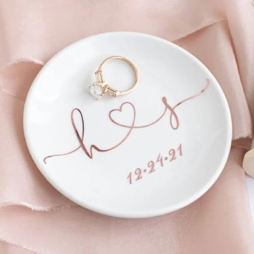 WOMB Personalisiertes Schmucktablett, Ringschale, Keramik-Schmucktablett, Schlüsselschale, dekorativer Teller, personalisiertes Keramik-Schmucktablett für Hochzeit, Weihnachten, Ringhalter (10 x 10 x