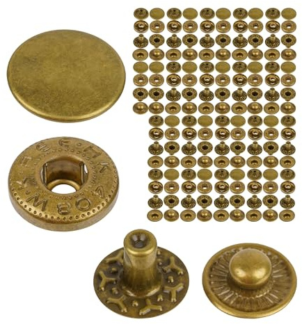 Bottoni a pressione senza cucitura, Ø 15 mm, 20 paia, in bronzo, set senza attrezzi, clip per tessuti per il fai da te, bottone a pressione con molla ad anello, riparazione di bottoni in metallo