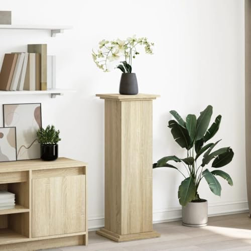 Makastle Indoor Blumenhocker mit 3 verborgenen Fächern, Modern Blumenständer Beistelltisch Blumensäule Dekosäule Pflanzenständer Pflanztisch Pflanzenhocker Säule, Sonoma-Eiche 31x30x90 cm