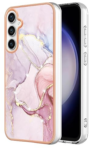 XYZNTMF for Samsung S24 FE Case Glitter Sparkle Marble Silicone Bumper Shockproof Phone Case for Women Girls Silm Fit TPU Rubber Protective Skin Cover for Samsung Galaxy S24 FE, Rose Gold